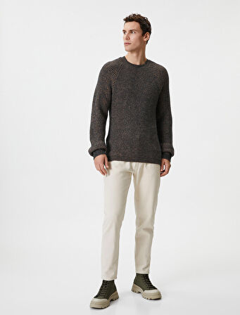 Triko Kazak Bisiklet Yaka Dokulu Uzun Kollu