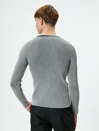 Yıkamalı Triko Kazak Bisiklet Yaka Dokulu Pamuklu