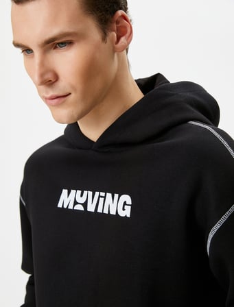 Oversize Hoodie Slogan Baskılı Kanguru Cepli Dikiş Detaylı