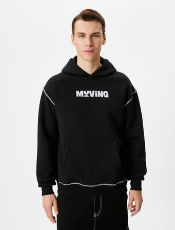 Oversize Hoodie Slogan Baskılı Kanguru Cepli Dikiş Detaylı