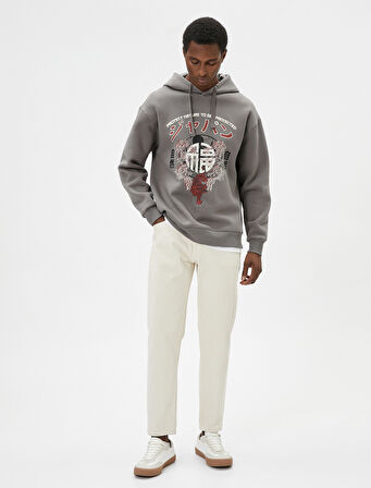 Baskılı Oversize Sweatshirt Kapşonlu Uzakdoğu Temalı