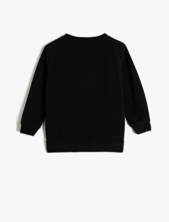 Sweatshirt Cadılar Bayramı Temalı İşlemeli Uzun Kollu Bisiklet Yaka Şardonlu