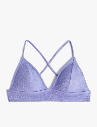 Üçgen Bikini Üstü Dokulu Çapraz Askılı Kaplı