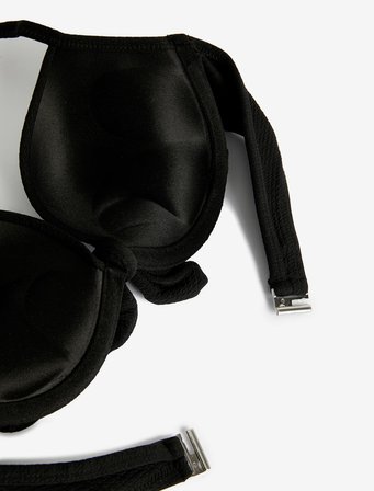 Push Up Bikini Üstü Dokulu Bağlama Detaylı Balenli