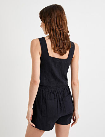 Crop Atlet Kare Yaka Kalın Askılı Pamuklu