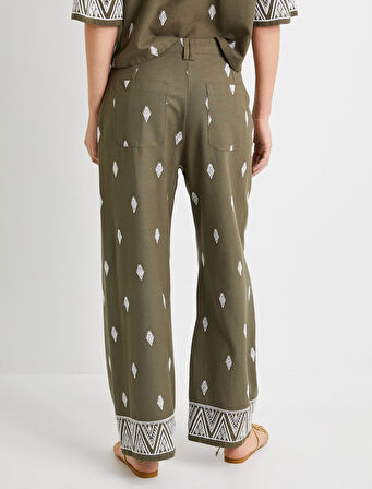 Palazzo Pantolon Etnik Nakışlı Normal Bel