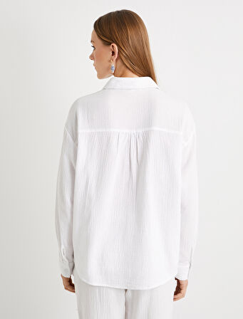 Müslin Oversize Gömlek Uzun Kollu Cep Detaylı Düğmeli