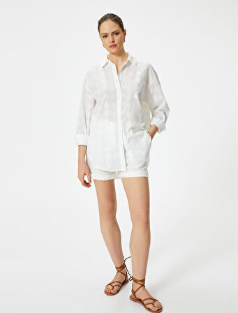 Oversize Gömlek Nakışlı Pamuklu Uzun Kollu Fistolu