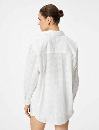 Oversize Gömlek Nakışlı Pamuklu Uzun Kollu Fistolu