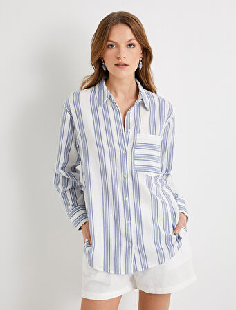 Uzun Kollu Gömlek Pamuklu Cepli Düğmeli