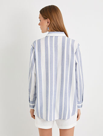 Uzun Kollu Gömlek Pamuklu Cepli Düğmeli