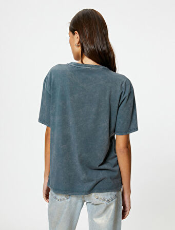 Baskılı Tişört Kısa Kollu Bisiklet Yaka Soluk Efektli Regular Fit