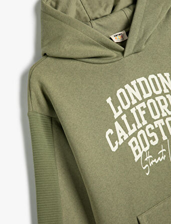 Kapşonlu Sweatshirt Şehir Baskılı Kanguru Cepli Şardonlu Pamuklu