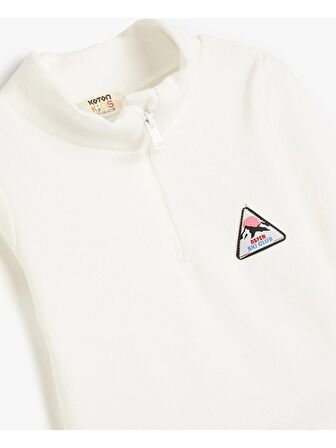 Koton Tişört Dik Yaka Yarım Fermuarlı Ribanalı Kayak Etiket Detaylı