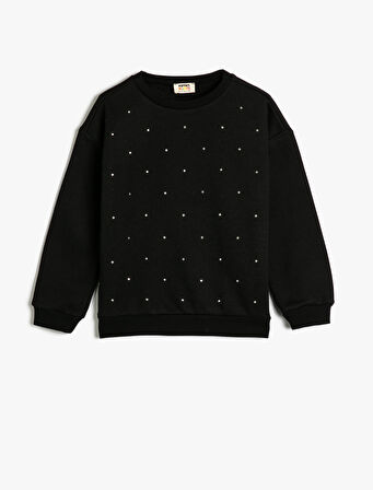 Sweatshirt Bisiklet Yaka Uzun Kollu Boncuk Detaylı Şardonlu 