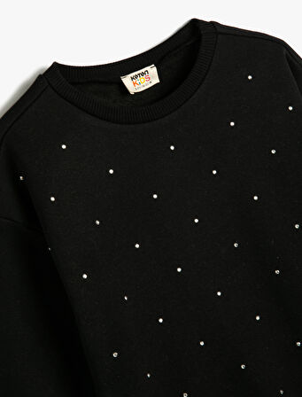 Sweatshirt Bisiklet Yaka Uzun Kollu Boncuk Detaylı Şardonlu 