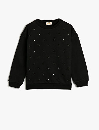 Sweatshirt Bisiklet Yaka Uzun Kollu Boncuk Detaylı Şardonlu 