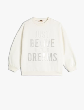 Sweatshirt Uzun Kollu Bisiklet Yaka Parlak Baskılı Slogan Temalı 