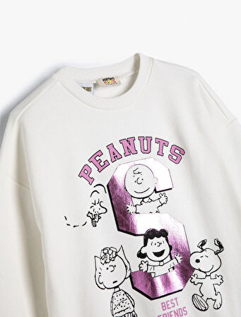 Snoopy Sweatshirt Lisanslı Uzun Kollu Bisiklet Yaka Şardonlu 