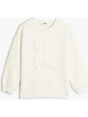 Koton Basic Sweat Bisiklet Yaka Uzun Kollu Kurdele Detaylı Şardonlu