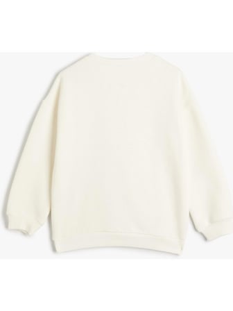 Koton Basic Sweat Bisiklet Yaka Uzun Kollu Kurdele Detaylı Şardonlu