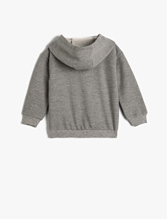 Kapşonlu Sweatshirt Uzun Kollu Hayalet Baskı Detaylı Şardonlu