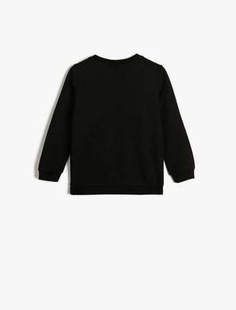 Sweatshirt Balkabağı Baskılı Bisiklet Yaka Uzun Kollu Pamuklu