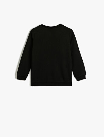 Sweatshirt Balkabağı Baskılı Bisiklet Yaka Uzun Kollu Pamuklu