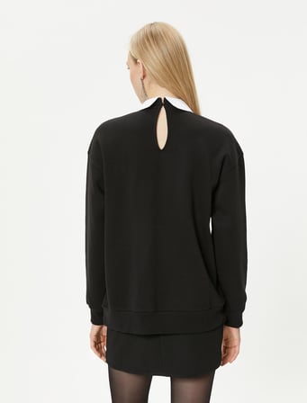 Gömlek Yaka Sweatshirt Parlak Taşlı Uzun Kollu