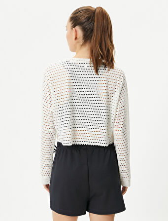 Crop File Tişört Spor Uzun Kollu Bisiklet Yaka 