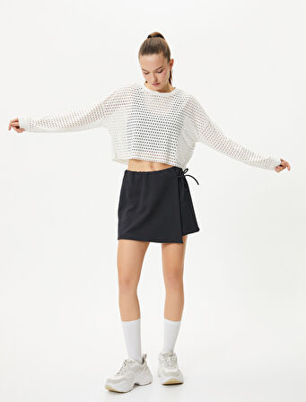 Crop File Tişört Spor Uzun Kollu Bisiklet Yaka 