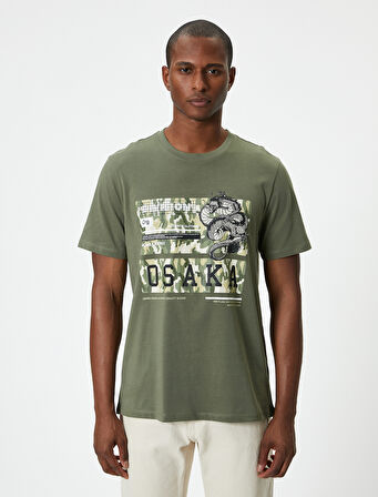 Uzakdoğu Baskılı Tişört Bisiklet Yaka Kısa Kollu