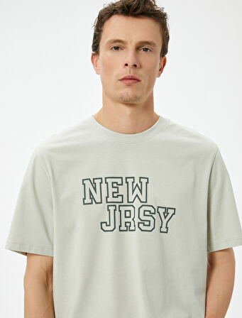 Kolej Baskılı Tişört Bisiklet Yaka Kısa Kollu Pamuklu