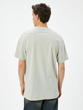 Kolej Baskılı Tişört Bisiklet Yaka Kısa Kollu Pamuklu