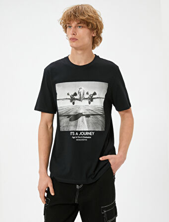 Baskılı Tişört Kısa Kollu Bisiklet Yaka Pamuklu