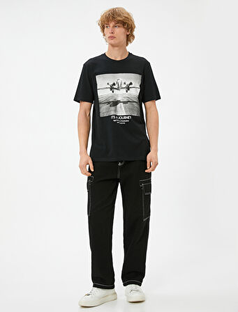 Baskılı Tişört Kısa Kollu Bisiklet Yaka Pamuklu