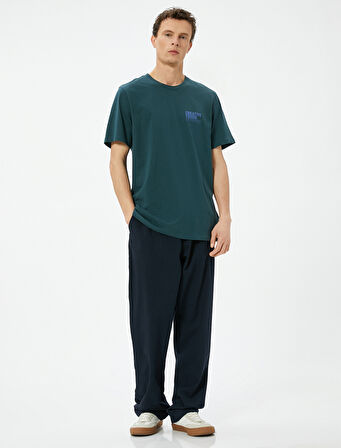 Slogan Baskılı Tişört Bisiklet Yaka Kısa Kollu Pamuklu