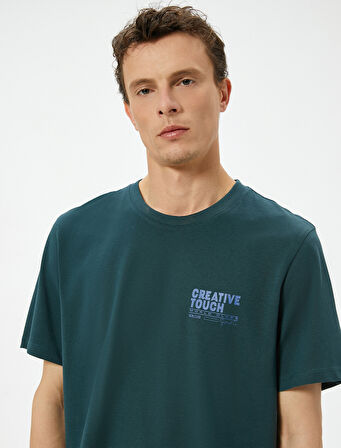 Slogan Baskılı Tişört Bisiklet Yaka Kısa Kollu Pamuklu