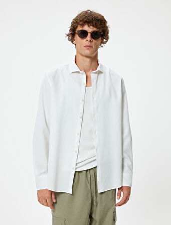 Yarım İtalyan Yaka Gömlek Slim Fit Uzun Kollu Düğmeli