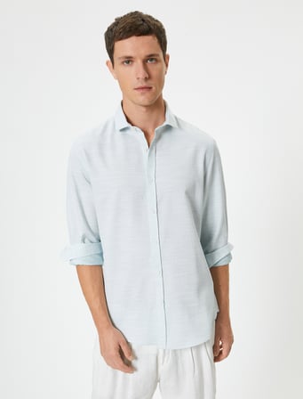Slim Fit Gömlek Klasik Yaka Uzun Kollu Düğmeli Pamuklu
