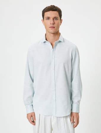 Slim Fit Gömlek Klasik Yaka Uzun Kollu Düğmeli Pamuklu
