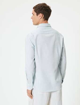 Slim Fit Gömlek Klasik Yaka Uzun Kollu Düğmeli Pamuklu