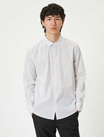 Slim Fit Gömlek Yarım İtalyan Yaka Düğmeli Pamuklu