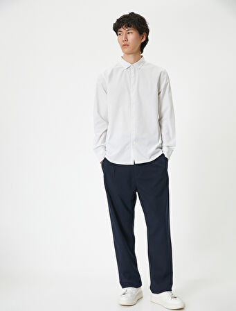 Slim Fit Gömlek Yarım İtalyan Yaka Düğmeli Pamuklu