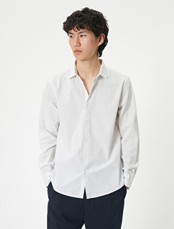 Slim Fit Gömlek Yarım İtalyan Yaka Düğmeli Pamuklu