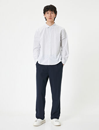 Slim Fit Gömlek Yarım İtalyan Yaka Düğmeli Pamuklu