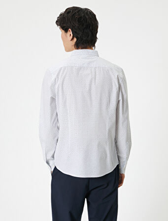 Slim Fit Gömlek Yarım İtalyan Yaka Düğmeli Pamuklu