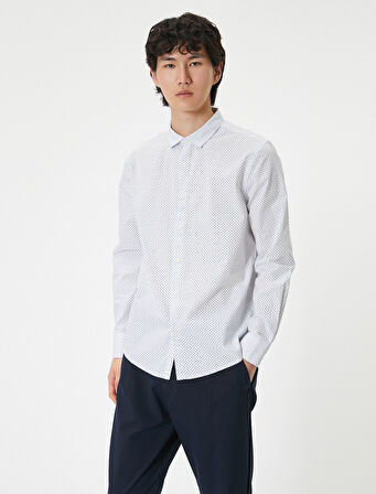 Slim Fit Gömlek Yarım İtalyan Yaka Düğmeli Pamuklu