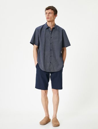 Kısa Kollu Gömlek Minimal Desenli Klasik Yaka Pamuklu Regular Fit