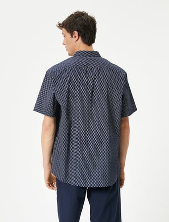 Kısa Kollu Gömlek Minimal Desenli Klasik Yaka Pamuklu Regular Fit
